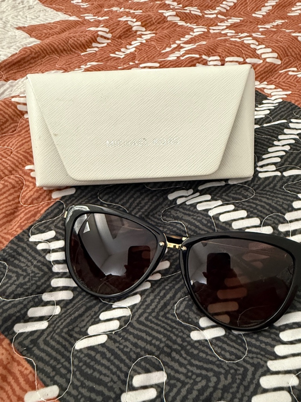 Michael Kors Black Cat-Eye Sunglasses with White Case